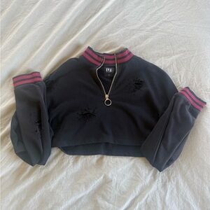 LF Black Cropped Hoodie with Red Stripes